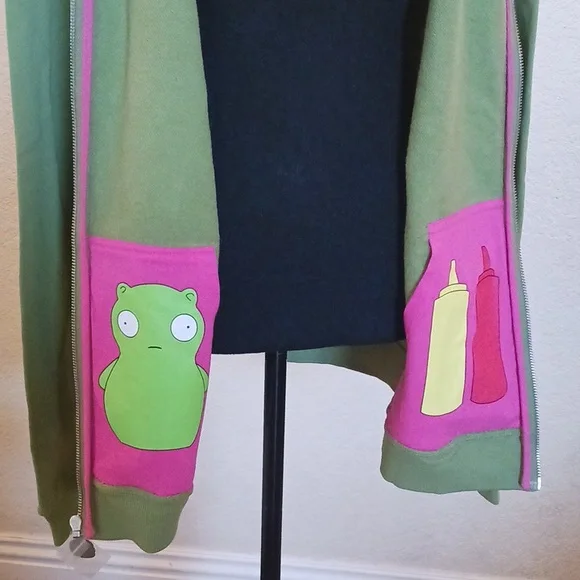 NWT Toddland Bobs Burgers Louise Green Hoodie with Pink Bunny Ears LARGE